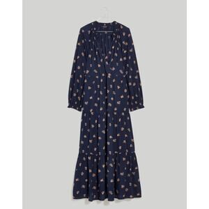 Madewell Plus Challis Floral Midi Dress Navy Boho Long Sleeve Tiered Flowy 2X